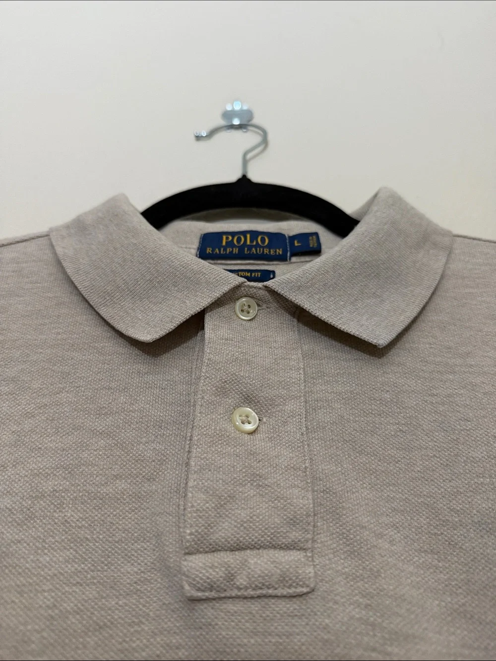 Men’s Polo by Ralph Lauren Preppy Light Beige Short-Sleeve Polo Shirt Size L